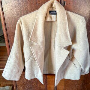 Vtg Cream Wool Mohair Moto Blazer Crop Jacket Carole Little for Saint-Tropez M